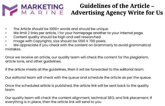 Guidelines of the Article – Advertising Agency Write for Us